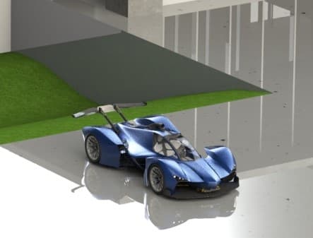 Solarpunk vision — electric vehicle and modern architecture